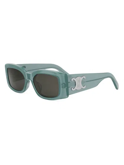 Celine Men's Triomphe 53mm Rectangular Sunglasses In Transparent Teal Grey