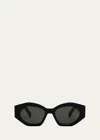 Celine Men's Triomphe Acetate And Nylon Oval Sunglasses In Shiny Black Smoke