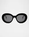 Celine Men's Triomphe Acetate Round Sunglasses In Shiny Blacksmoke