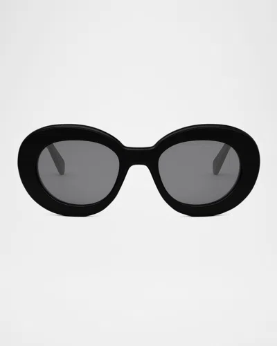 Celine Men's Triomphe Acetate Round Sunglasses In Shiny Blacksmoke