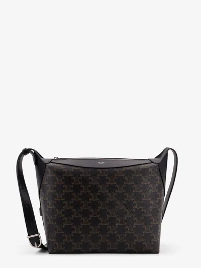 Celine Men Triomphe Canvas And Leather Shoulder Bag In Black