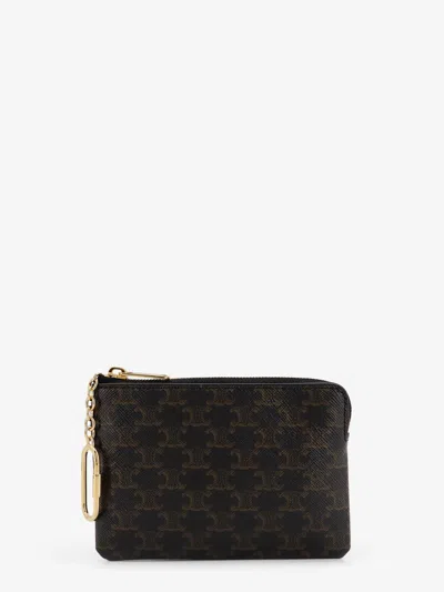 Celine Men Triomphe Coated Canvas Coin Purse In Black