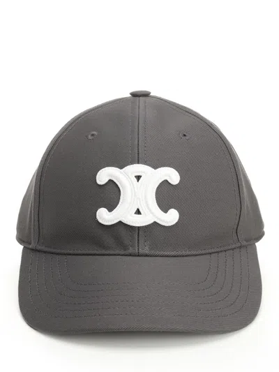 Celine Men "triomphe" Cotton Hat In Brown