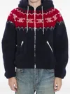 Celine Men Fair Isle Triomphe Brushed Fabric Hooded Jacket In Blue