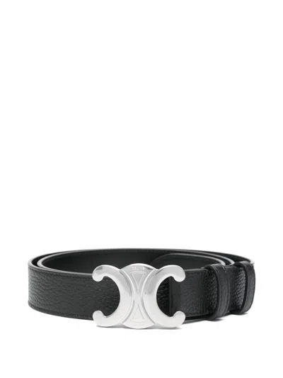 Celine Men Triomphe Large Leather Belt In Black
