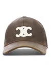 Celine Men Triomphe Leather Baseball Cap In Brown