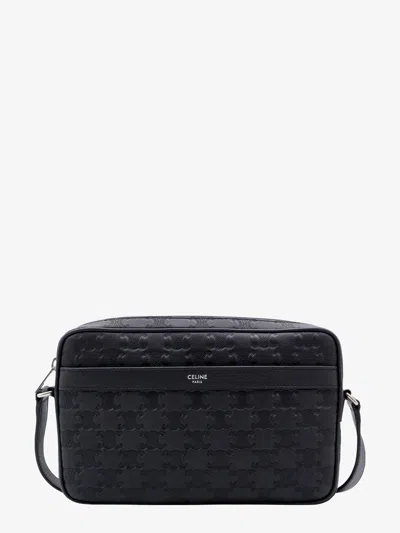 Celine Men Triomphe Logo Leather Messenger Crossbody Bag In Black