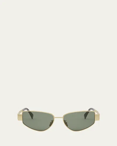 Celine Men's Triomphe Metal Cat-eye Sunglasses In Shiny Endura Gold Green