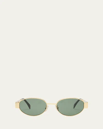 Celine Men's Triomphe Metal Oval Sunglasses In Shiny Endura Gold Green