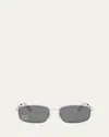 Celine Men's Triomphe Metal Rectangle Sunglasses In Shiny Palladium Smoke