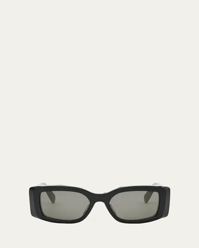 Celine Men's Triomphe Rectangular Acetate Sunglasses In Shiny Black Smoke