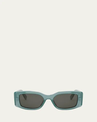 Celine Men's Triomphe Rectangular Acetate Sunglasses In Shiny Light Green Smoke