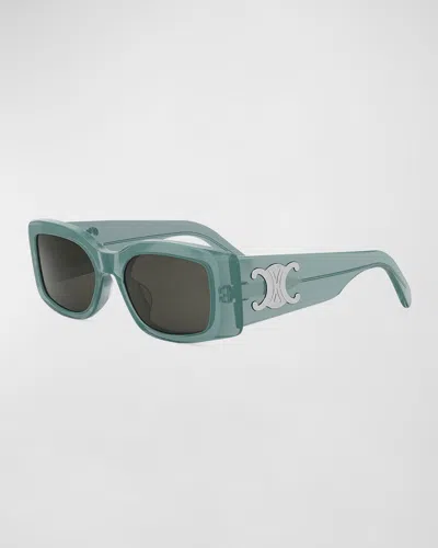 Celine Men's Triomphe Rectangular Acetate Sunglasses In Shiny Light Green Smoke