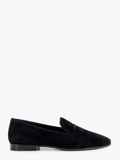 Celine Men Velvet Loafer With Embroidered Triomphe Logo In Black