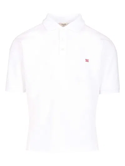 Celine Men White Cotton Polo Shirt