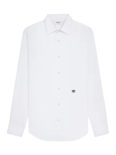 Celine Logo Logo Long-sleeved Shirt In White