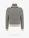 Celine Men Wool And Cashmer Sweater With Striped Motif In White