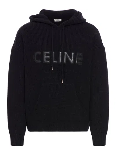 CELINE Patch Embroidered Hoodie Sweater Wool Cotton