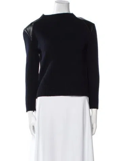 Pre-owned Celine Merino Wool Mock Neck Sweater In Blue