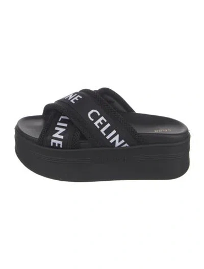 Pre-owned Celine Mesh Graphic Print Slides In Black
