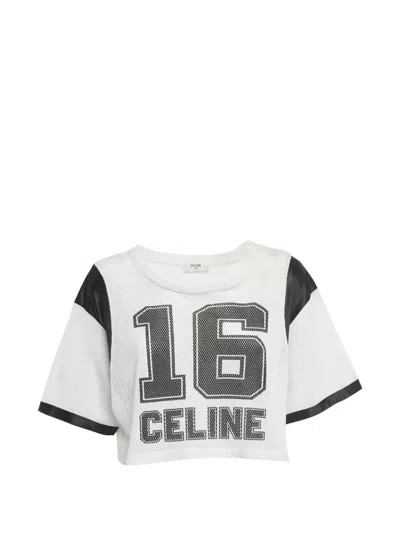 Pre-owned Celine Mesh Printed Crop Top In White