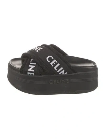 Pre-owned Celine Mesh Printed Slides In Black