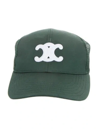 Pre-owned Celine Mesh Triomphe Baseball Cap In Green