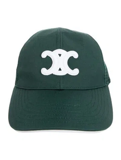 Pre-owned Celine Mesh Triomphe Baseball Cap In Green