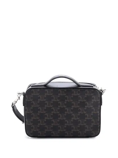 Pre-owned Celine Messenger Box Bag Triomphe Coated Canvas Crossbody Bag In Black