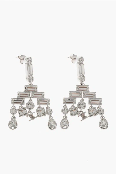 Celine Metal Chandelier Earrings With Crystals In Silver