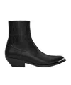 Celine Men Leon Zipped Boot With Metal Toe In Shiny Calfskin In Black