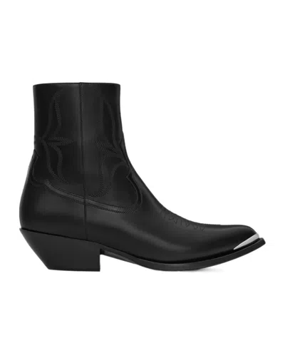 CELINE CELINE LEON ZIPPED BOOT WITH METAL TOE IN SHINY CALFSKIN