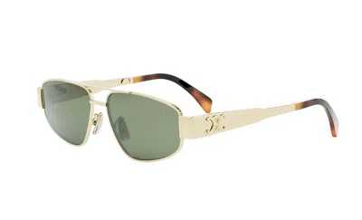 Celine Metal Triomphe Green Pilot Unisex Sunglasses Cl40281u 30n 57 In ["green","gold Tone"]