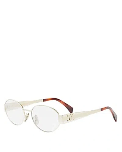 Celine Metal Triomphe Oval Optical Glasses, 53mm In Silver/white Solid