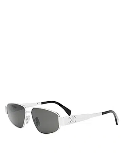 Celine Metal Triomphe Pilot Sunglasses, 57mm In Silver/gray Solid