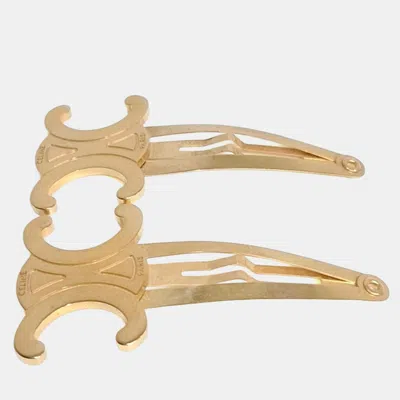 Pre-owned Celine Metal Triumph Hairpin In Gold
