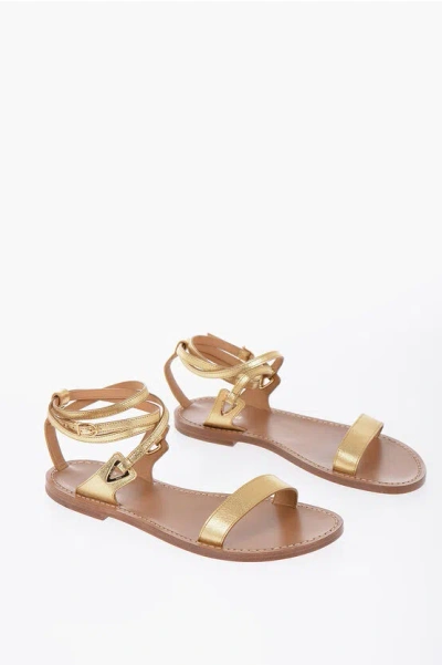 Celine Metallized Leather Sandals With Straps In Gold