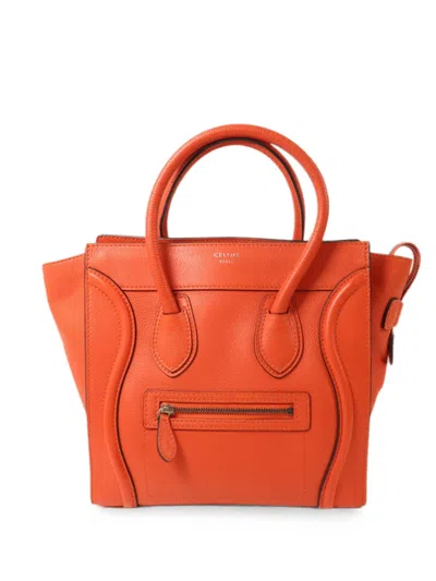 Pre-owned Celine Micro Luggage Calf Leather Handbag In Orange