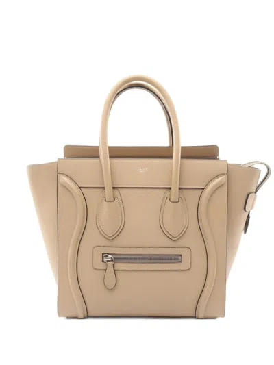 Pre-owned Celine Micro Luggage Leather Tote Bag In Neutral