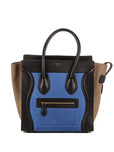 Pre-owned Celine Micro Luggage Tri-color Calfskin Tote Bag In Black