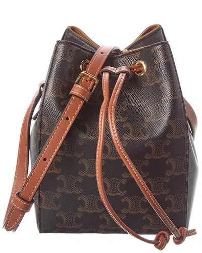 Celine Micro Sailor Triomphe Canvas & Leather Bucket Bag In Brown