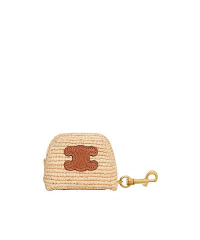Celine Micro Triomphe Charm In Raffia In Brown