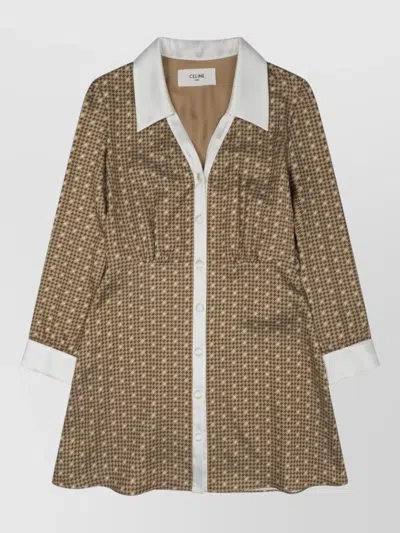 Celine Mid Length Coat Flared Cut Pattern In Brown