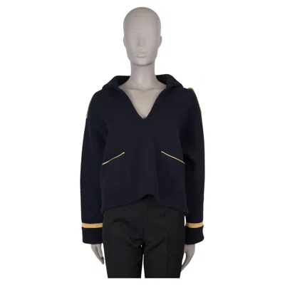 Pre-owned Celine Midnight Blue Wool Vareuse Collar Cropped Military Jacket S