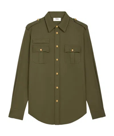 Celine Military Shirt In Lightweight Cotton Twill In Khaki