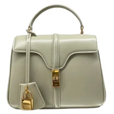 Celine Mini 16 Turn Lock Top Handle Bag In White