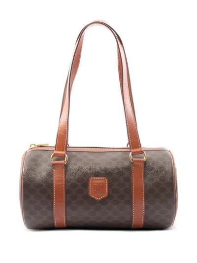Pre-owned Celine Mini Boston Macadam-patterm Shoulder Bag In Brown