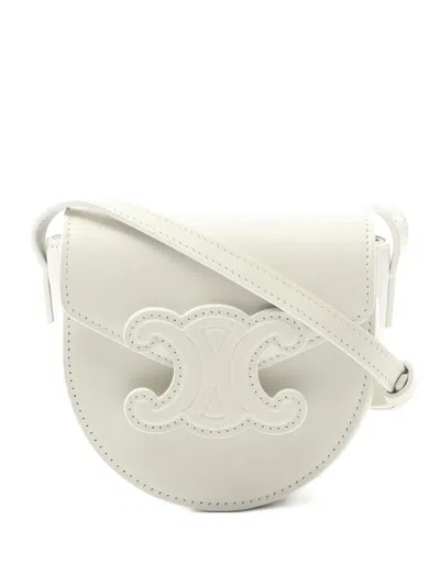 Pre-owned Celine Mini Buzas Claire Triomphe Shoulder Bag In White
