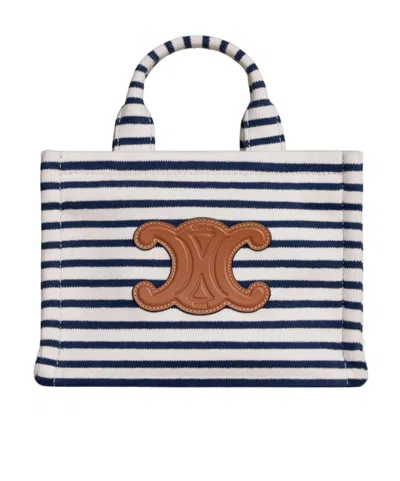 Celine Mini Cabas Shoulder Bag In Navy Blue/tan