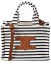 Celine Mini Cabas Striped Triomphe Canvas & Leather Tote In White